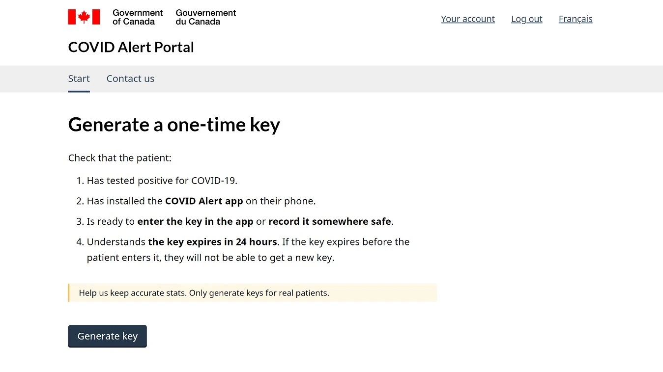 COVID Alert Portal interface for healthcare workers