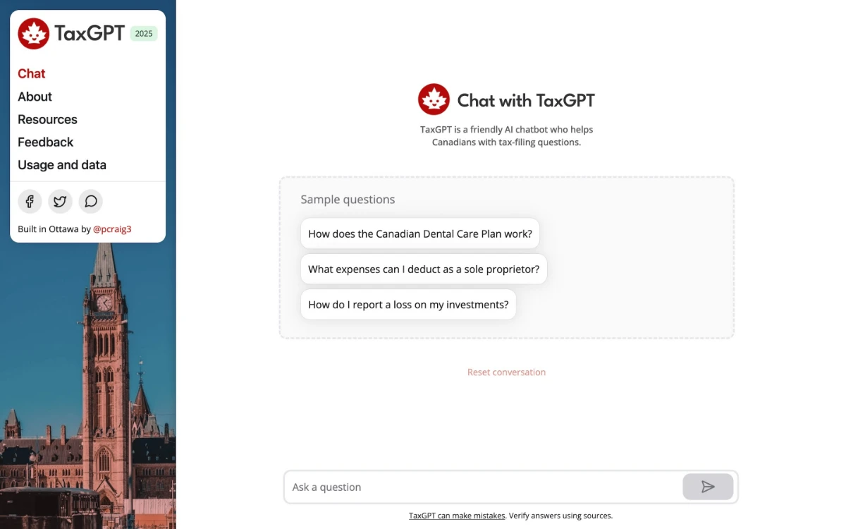 TaxGPT tax-information chatbot interface